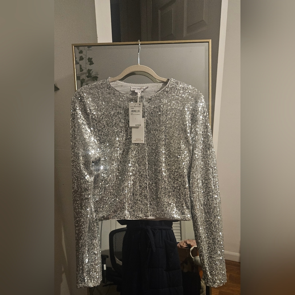 Good AMERICAN Silver Sequin Long Sleeve BLAZER
